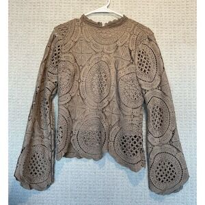 Fairy Crochet Lace Long Sleeve Top Circular Pattern Guipure Lace M BOHO 70's